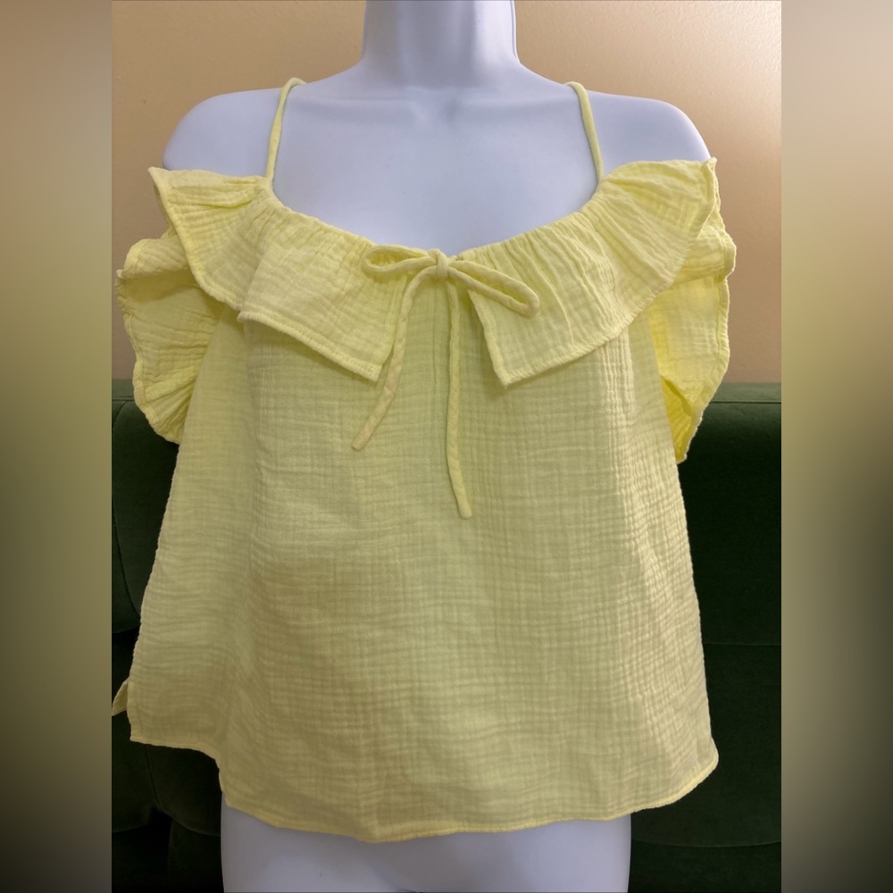 J. Crew Ruffle Gauze Crop Camisole Top Crisp Aloe/Yellow Size Medium NEW w/ TAGS
